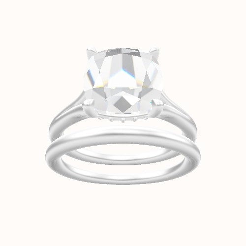 Split Cathedral Engagement Ring With Front set gallery Head and Matching Band