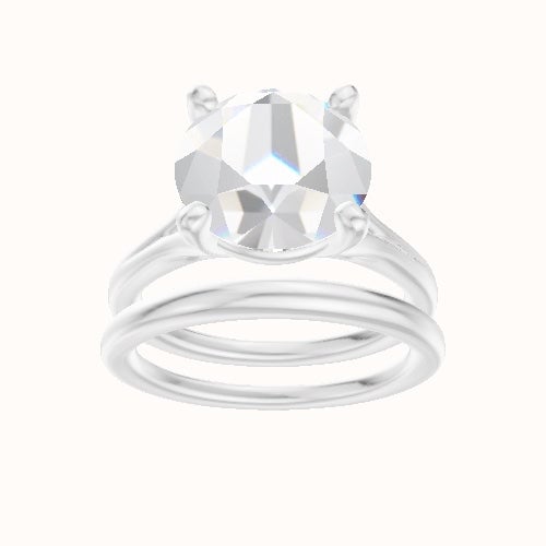 Split Cathedral Engagement Ring With High Set Four Prong Head and Matching Band