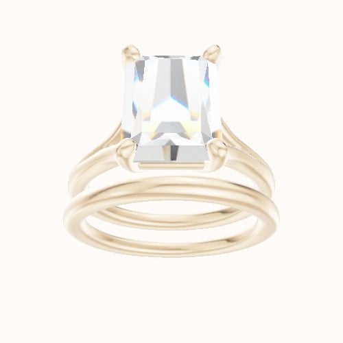 Split Cathedral Engagement Ring With High Set Four Prong Head and Matching Band