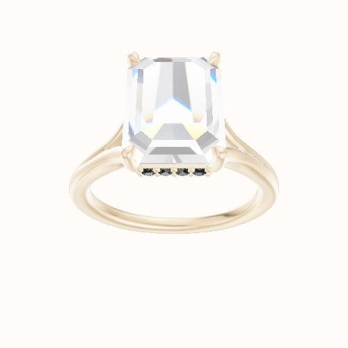 Split Cathedral Engagement Ring With Low Set Pave  Hidden Halo Head