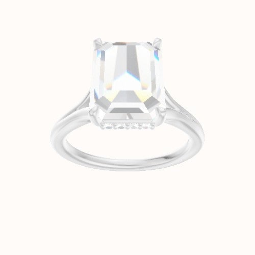 Split Cathedral Engagement Ring With Low Set Pave  Hidden Halo Head