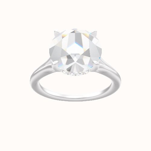 Split Cathedral Engagement Ring With Low Set Pave  Hidden Halo Head