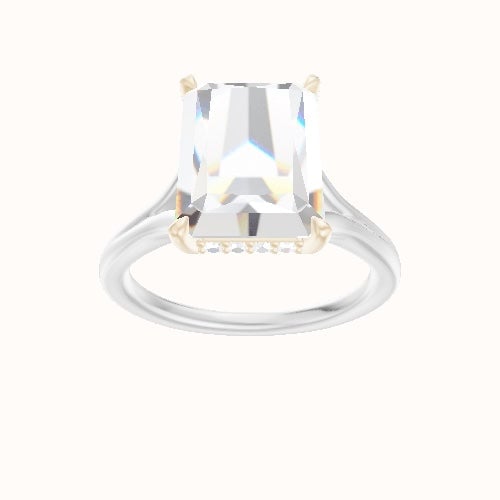 Split Cathedral Engagement Ring With Low Set Pave  Hidden Halo Head