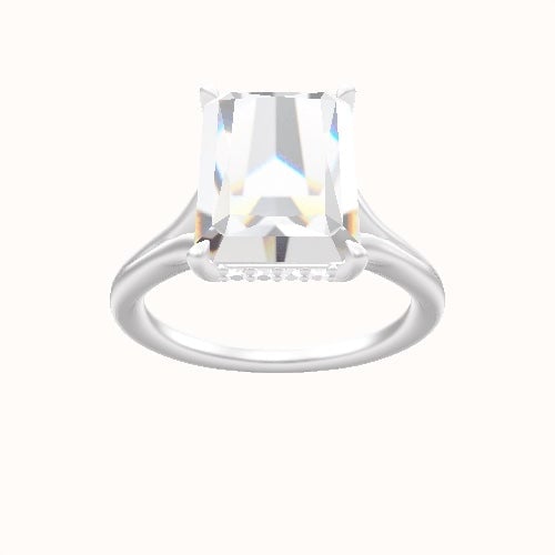 Split Cathedral Engagement Ring With Low Set Pave  Hidden Halo Head and Matching Band