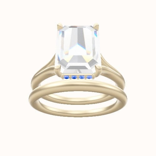 Split Cathedral Engagement Ring With Low Set Pave  Hidden Halo Head and Matching Band