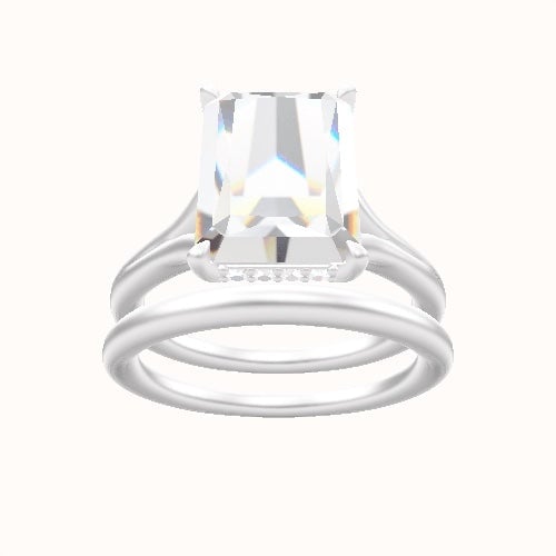 Split Cathedral Engagement Ring With Low Set Pave  Hidden Halo Head and Matching Band