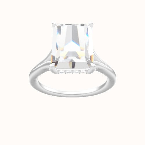 Split Cathedral Engagement Ring With Low Set Pave  Hidden Halo Head
