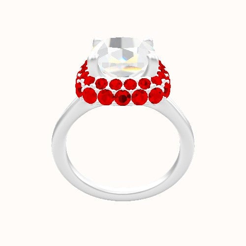 Split Cathedral Engagement Ring With Low Set Waterfall Halo Head