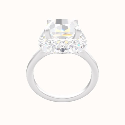 Split Cathedral Engagement Ring With Low Set Waterfall Halo Head
