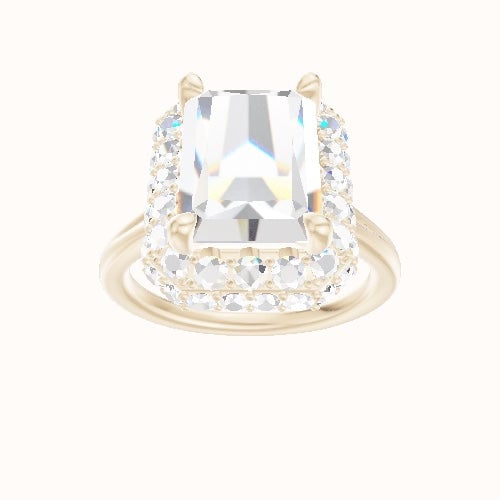 Split Cathedral Engagement Ring With Low Set Waterfall Halo Head
