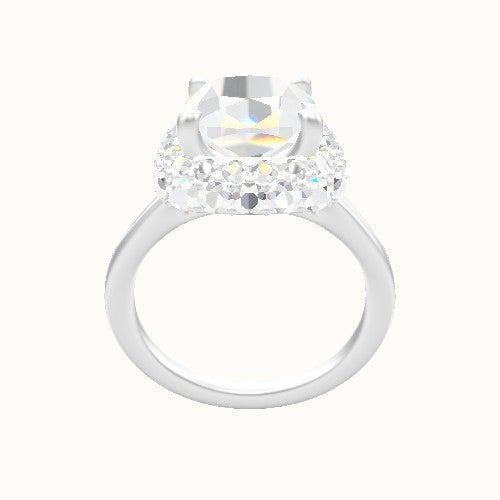 Split Cathedral Engagement Ring With Low Set Waterfall Halo Head