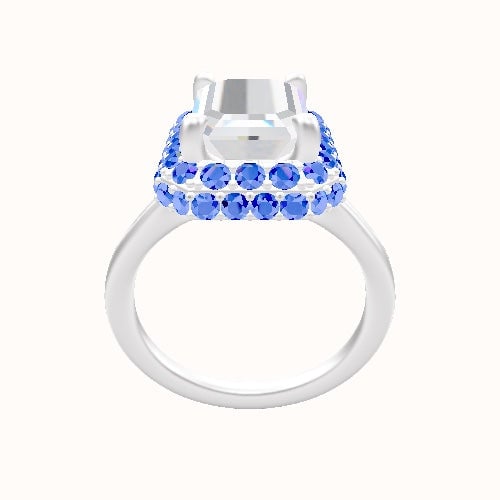Split Cathedral Engagement Ring With Low Set Waterfall Halo Head