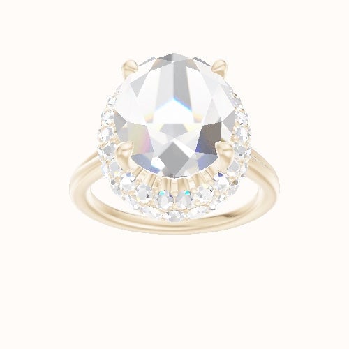 Split Cathedral Engagement Ring With Low Set Waterfall Halo Head