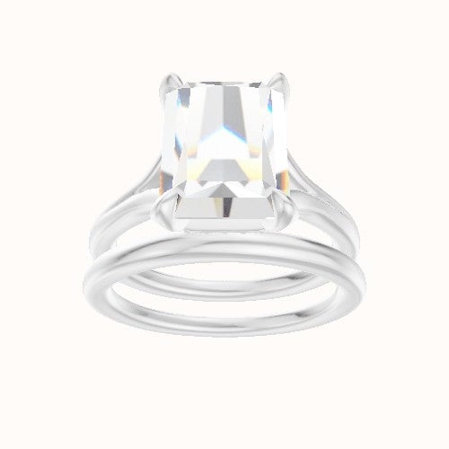 Split Cathedral Engagement Ring With Pave Basket Head and Matching Band