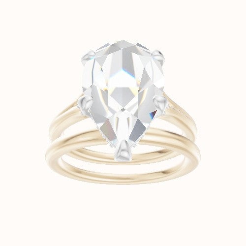 Split Cathedral Engagement Ring With Pave Basket Head and Matching Band