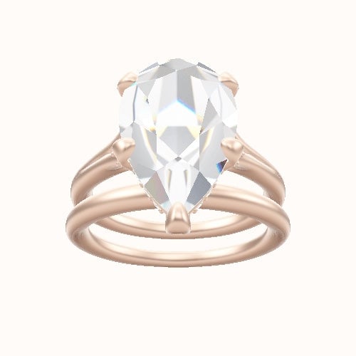 Split Cathedral Engagement Ring With Pave Basket Head and Matching Band