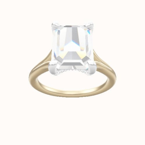 Split Cathedral Engagement Ring With Pave V Prong Head