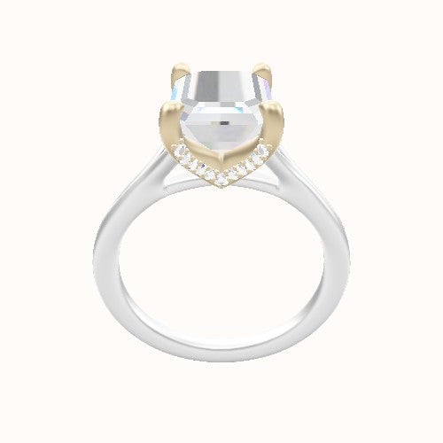 Split Cathedral Engagement Ring With Pave V Prong Head
