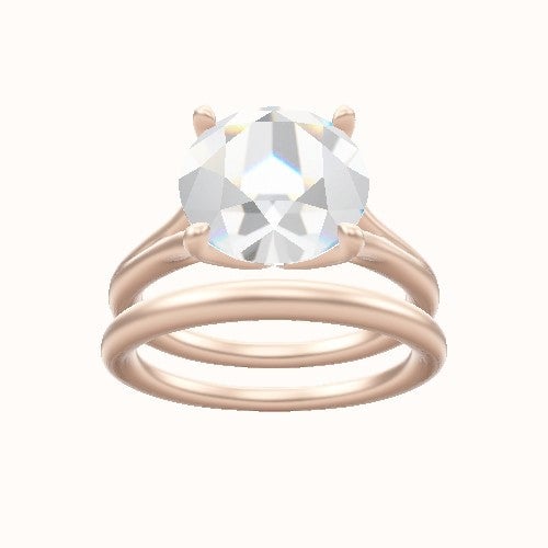 Split Cathedral Engagement Ring With Petal Four Prong Head and Matching Band