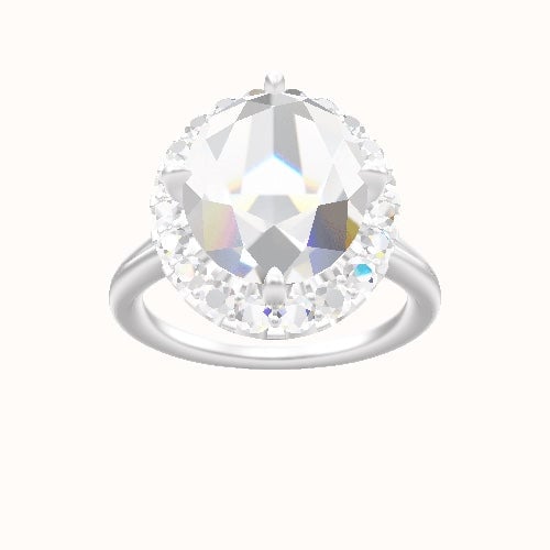 Split Cathedral Engagement Ring With Petal Prong Halo Head and Matching Band