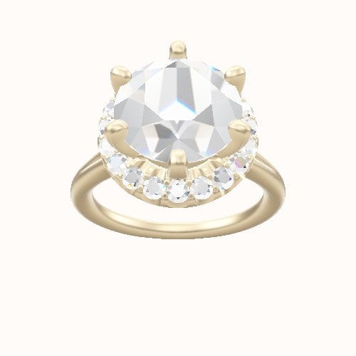 Split Cathedral Engagement Ring With Six Prong Halo Head