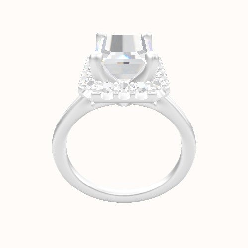 Split Cathedral Engagement Ring With V Prong Halo Head