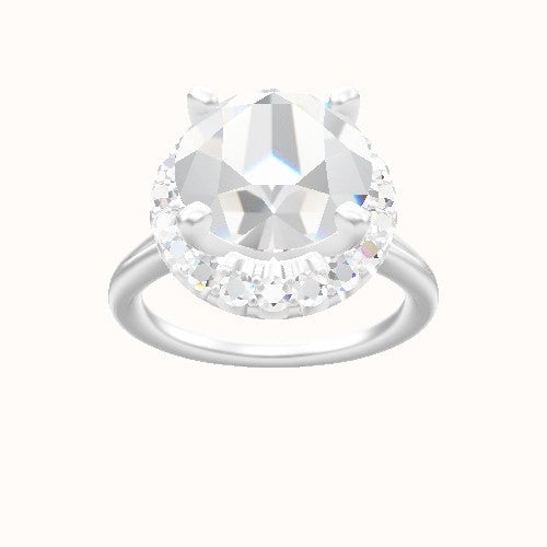 Split Cathedral Engagement Ring With V Prong Halo Head