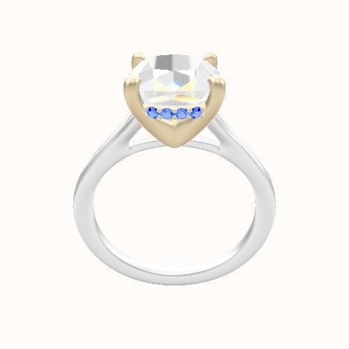 Split Cathedral Engagement Ring With V Prong with Hidden Halo Head
