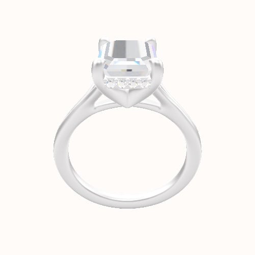 Split Cathedral Engagement Ring With V Prong with Hidden Halo Head