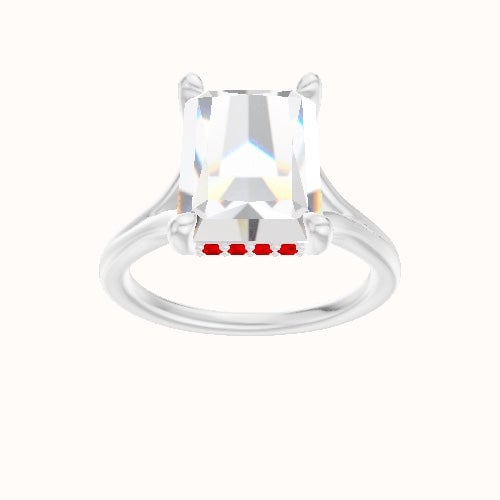 Split Cathedral Engagement Ring With V Prong with Hidden Halo Head
