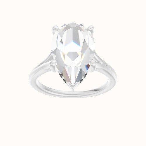 Split Cathedral Engagement Ring With V Prong with Hidden Halo Head