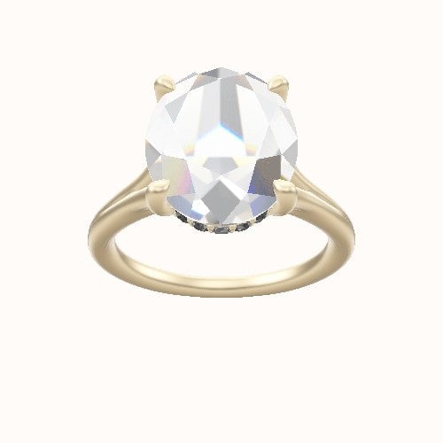 Split Cathedral Engagement Ring With V Prong with Hidden Halo Head