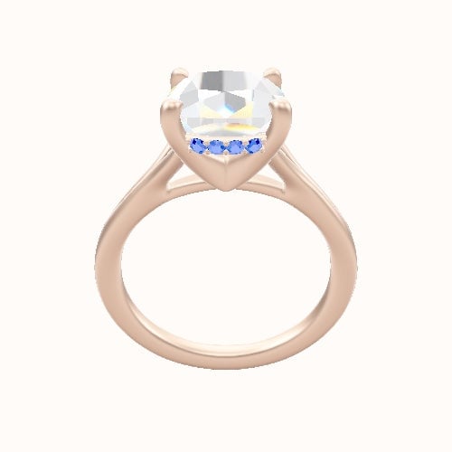 Split Cathedral Engagement Ring With V Prong with Hidden Halo Head