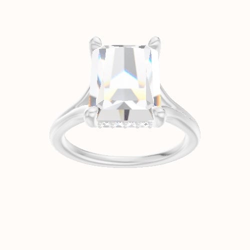 Split Cathedral Engagement Ring With V Prong with Hidden Halo Head