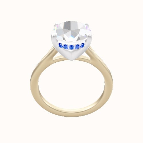 Split Cathedral Engagement Ring With V Prong with Hidden Halo Head
