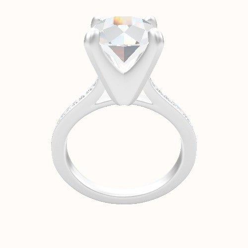 Tapered Channel Set Engagement Ring With Classic Four Prong Head