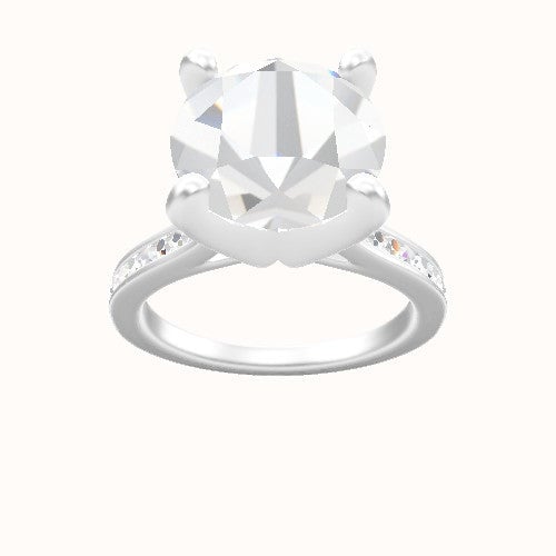 Tapered Channel Set Engagement Ring With Classic Four Prong Head and Matching Band