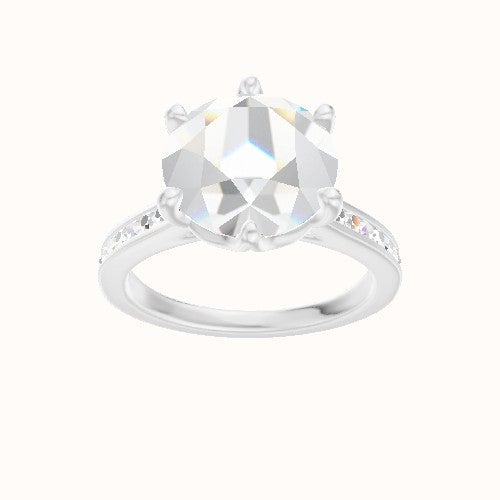 Tapered Channel Set Engagement Ring With Crown Six Prong w. accent Diamond Head and Matching Band