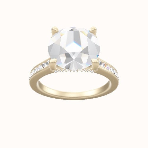 Tapered Channel Set Engagement Ring With Double Pave V Prong Head