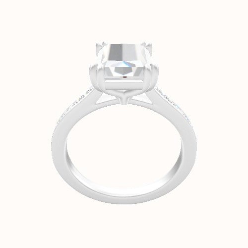 Tapered Channel Set Engagement Ring With Double Prongs Head