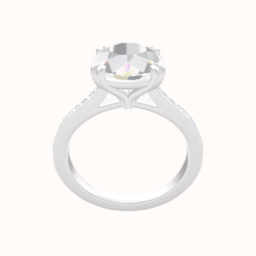 Tapered Channel Set Engagement Ring With Double Prongs Head