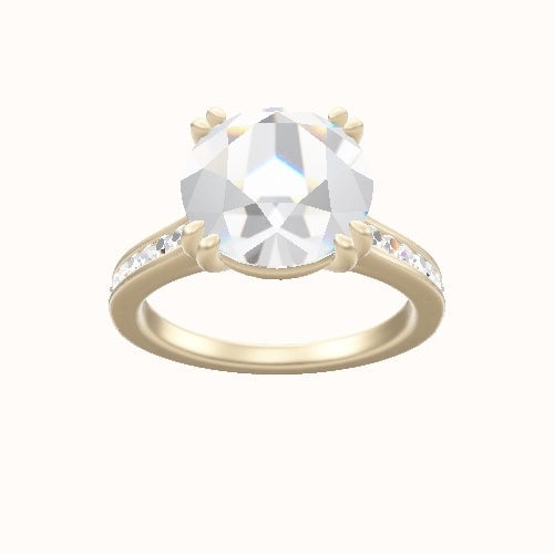 Tapered Channel Set Engagement Ring With Double Prongs Head