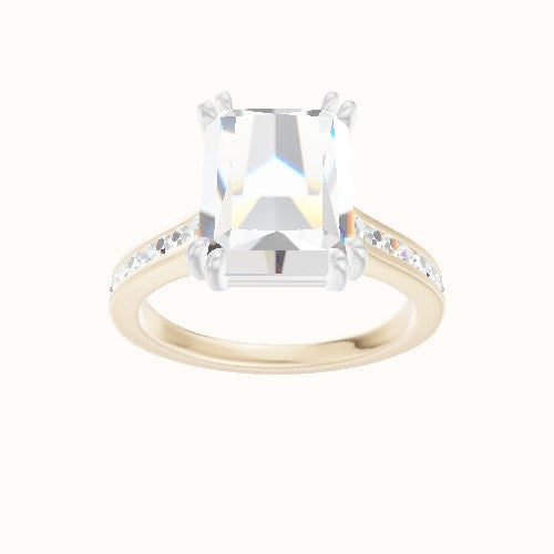 Tapered Channel Set Engagement Ring With Double Prongs Head