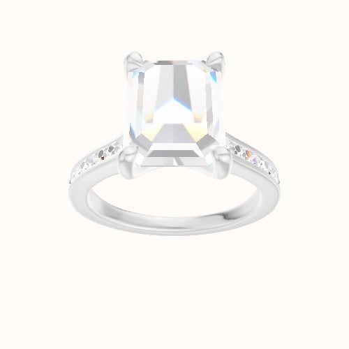 Tapered Channel Set Engagement Ring With Four Prong Head