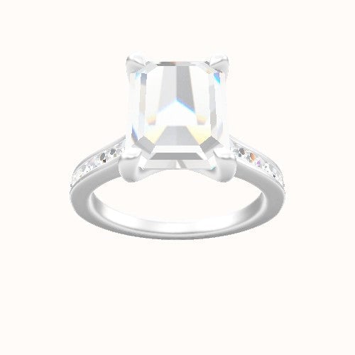Tapered Channel Set Engagement Ring With Four Prong Head