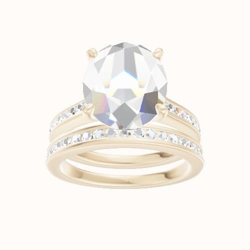 Tapered Channel Set Engagement Ring With Front set gallery Head and Matching Band
