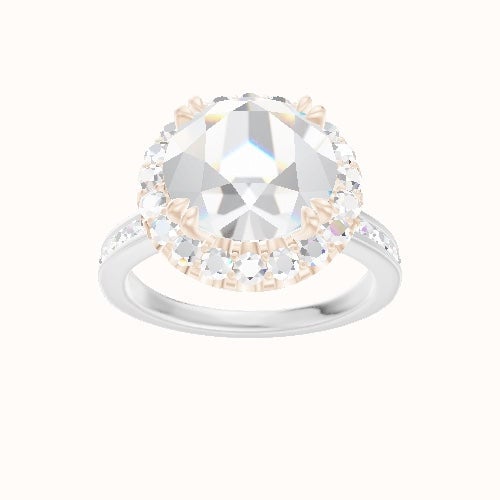 Tapered Channel Set Engagement Ring With Halo with Double Prong Head