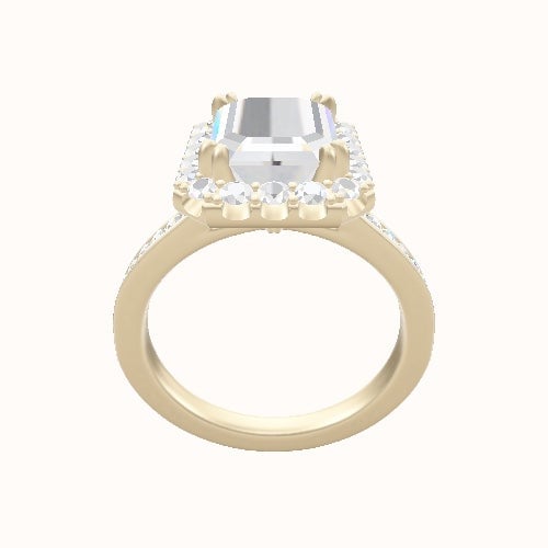 Tapered Channel Set Engagement Ring With Halo with Double Prong Head