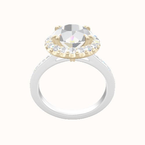 Tapered Channel Set Engagement Ring With Halo with Double Prong Head