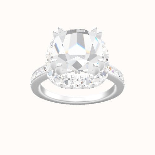 Tapered Channel Set Engagement Ring With Halo with Double Prong Head